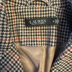 Ralph Lauren longline Houndstooth Blazer Black, White & Brown with Red Accent.